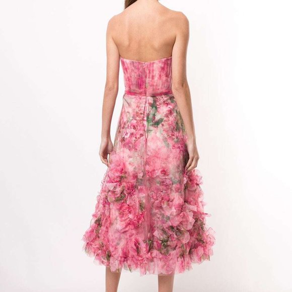 Marchesa Notte Pink Floral Strapless Ruffled Gown Size 6 $900 Barbie core NWT - Picture 4 of 7